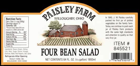 Paisley Farm Four Bean Salad - Label Design Portfolio